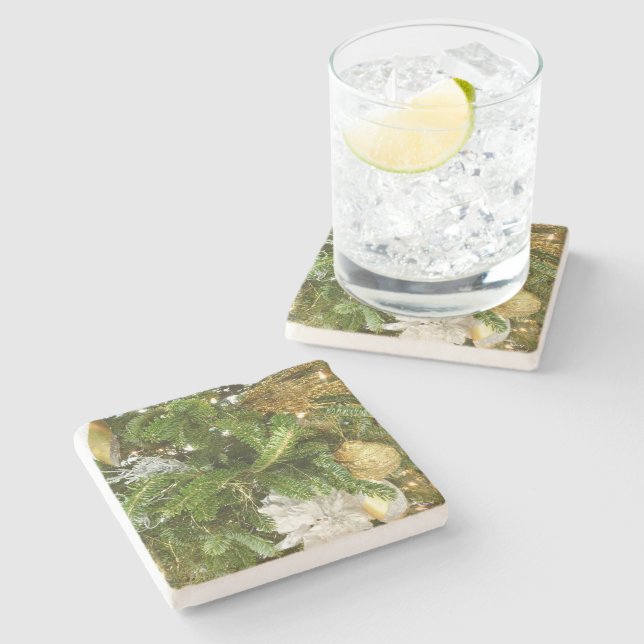 Silver and Gold Weihnachtsbaum I Urlaub Steinuntersetzer (Seitenansicht)