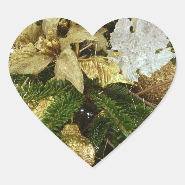 Silver and Gold Weihnachtsbaum II Urlaub Herz-Aufkleber (Vorderseite)