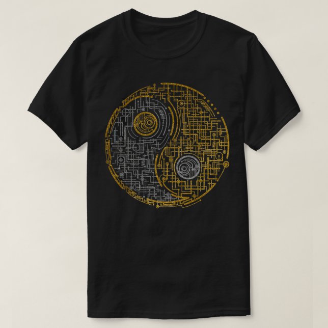 Silver and Gold Yin Yang Symbol T-Shirt (Design vorne)