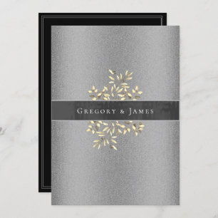 Silver and Gray Botanical Satin Ribbon Gay Wedding Einladung