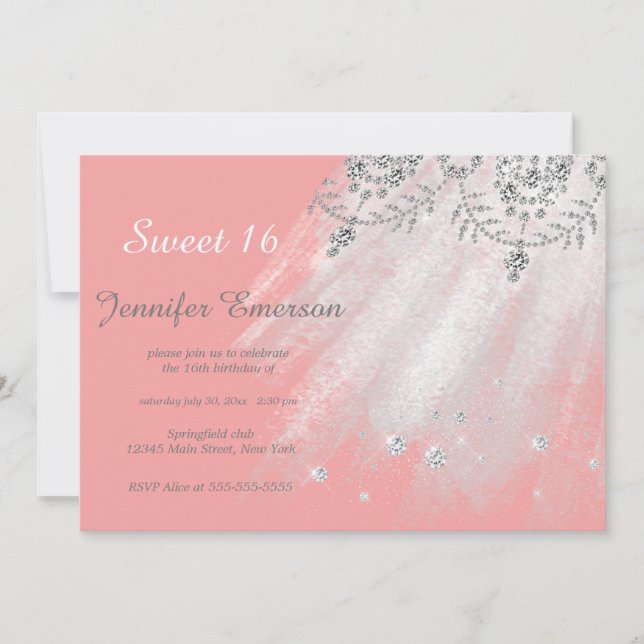 Silver and Gray Dress Glitzer 16 . Geburtstag Einladung (Vorderseite)