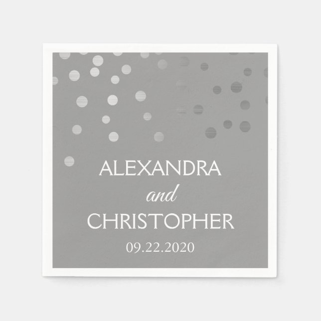 Silver and Gray Foil Confetti Wedding Serviette (Vorderseite)