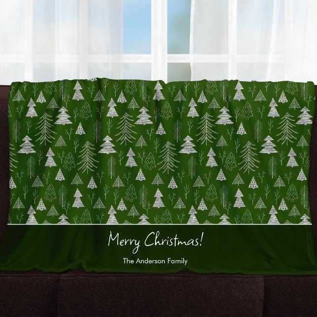 Silver and Green Christmas Tree Forest Pattern Fleecedecke (Von Creator hochgeladen)