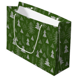 Silver and Green Christmas Tree Forest Pattern Große Geschenktüte