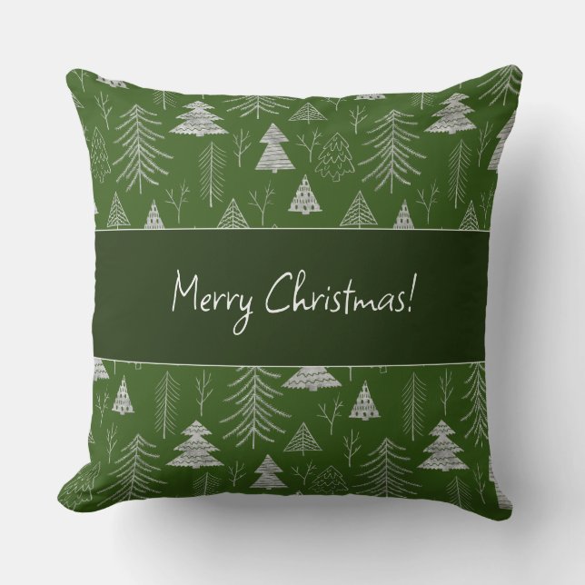 Silver and Green Christmas Tree Forest Pattern Kissen (Vorderseite)