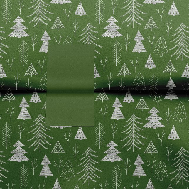 Silver and Green Christmas Tree Forest Pattern Seidenpapier (Von Creator hochgeladen)