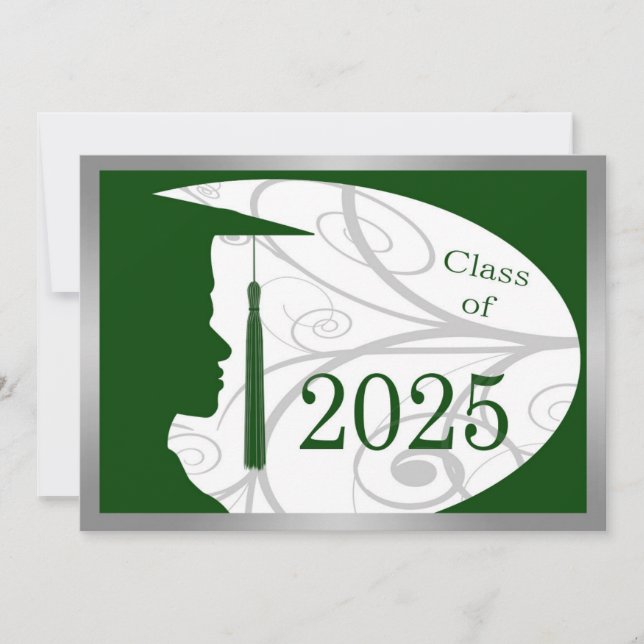 Silver and Green Man Silhouette 2025 Card Einladung (Vorderseite)