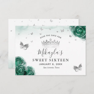 Silver and Green Rose Elegant Save The Date