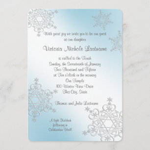 Silver and Ice Blue Snowflakes Bat Mitzvah Einladung