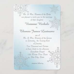 Silver and Ice Blue Snowflakes Wedding Einladung
