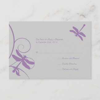 Silver and Lavender Dragonfly Wedding RSVP Karte