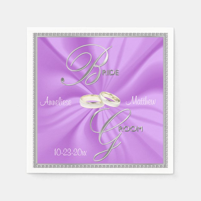 Silver and Lavender Satin Wedding Serviette (Vorderseite)