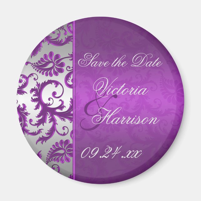 Silver and Lila Damask II Save the Date Magnet (Vorne)