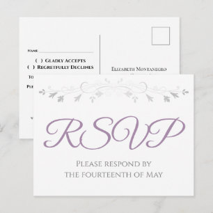 Silver and Lila Simple Elegance Wedding RSVP Postkarte