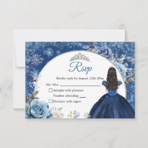 Silver and Navy Blue Winter Snowflake Quinceanera RSVP Karte