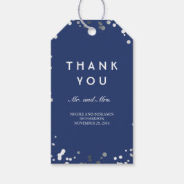 Silver and Navy Confetti Elegant Wedding Geschenkanhänger