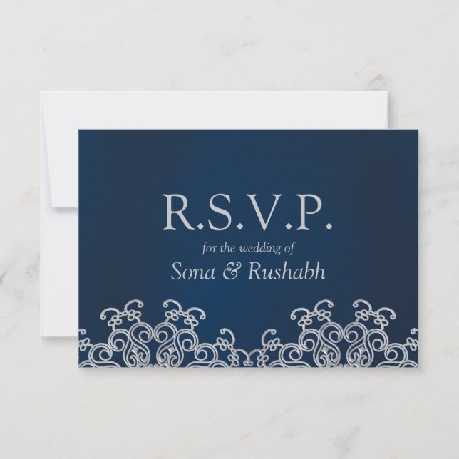 Silver and Navy Indian Style Wedding RSVP Card (Vorderseite)