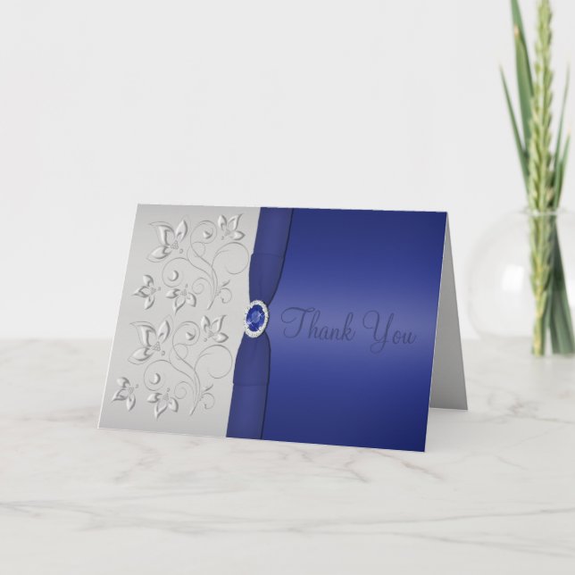 Silver and Navy Thank You Card Dankeskarte (Vorderseite)