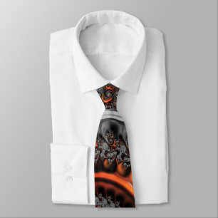 Silver and Orange Mandelbrot with Sphere Tie Krawatte