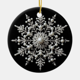 Silver and Pearl Snowflake Family Keramik Ornament