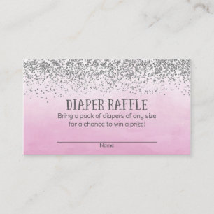 Silver and Pink Baby Dusche Windeln Raffle Tickets Begleitkarte