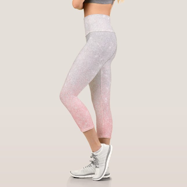 Silver and Pink Glitter Schatten Luxury Design Capri Leggings (Links)