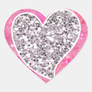 Silver and Pink Glittery Hearts Herz-Aufkleber