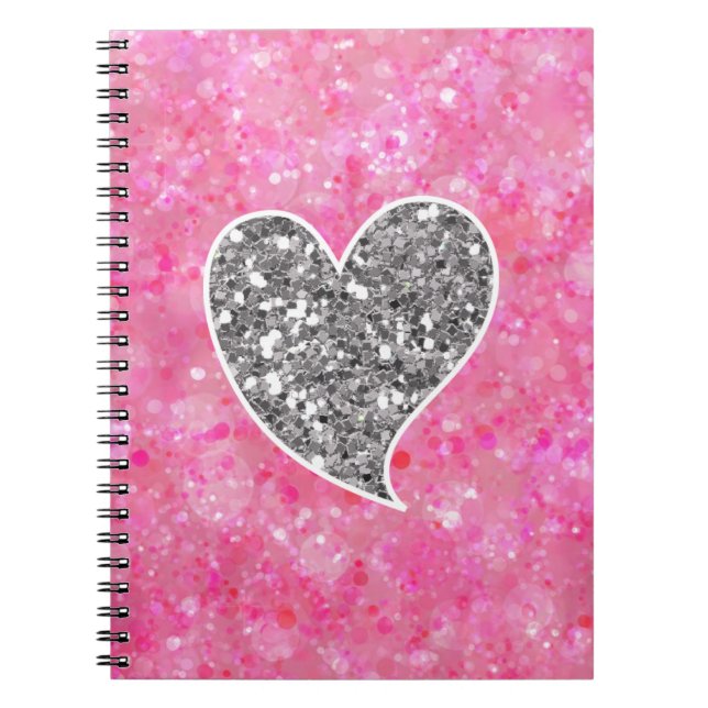 Silver and Pink Glittery Hearts Notizblock (Vorderseite)