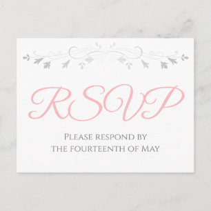 Silver and Pink Simple Elegance Wedding RSVP Postkarte