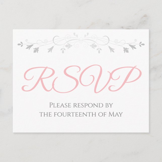 Silver and Pink Simple Elegance Wedding RSVP Postkarte (Vorderseite)