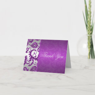 Silver and Purple Damask II Thank You Card Dankeskarte