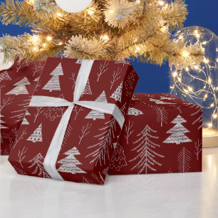 Silver and Red Christmas Tree Forest Pattern Geschenkpapier