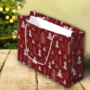 Silver and Red Christmas Tree Forest Pattern Große Geschenktüte