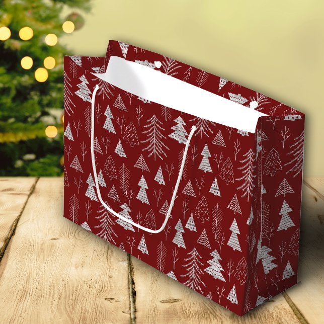Silver and Red Christmas Tree Forest Pattern Große Geschenktüte (Von Creator hochgeladen)