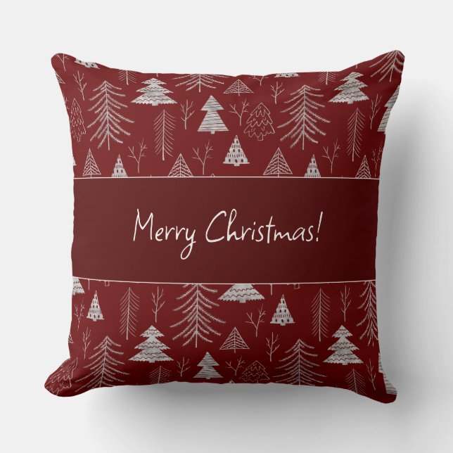Silver and Red Christmas Tree Forest Pattern Kissen (Vorderseite)