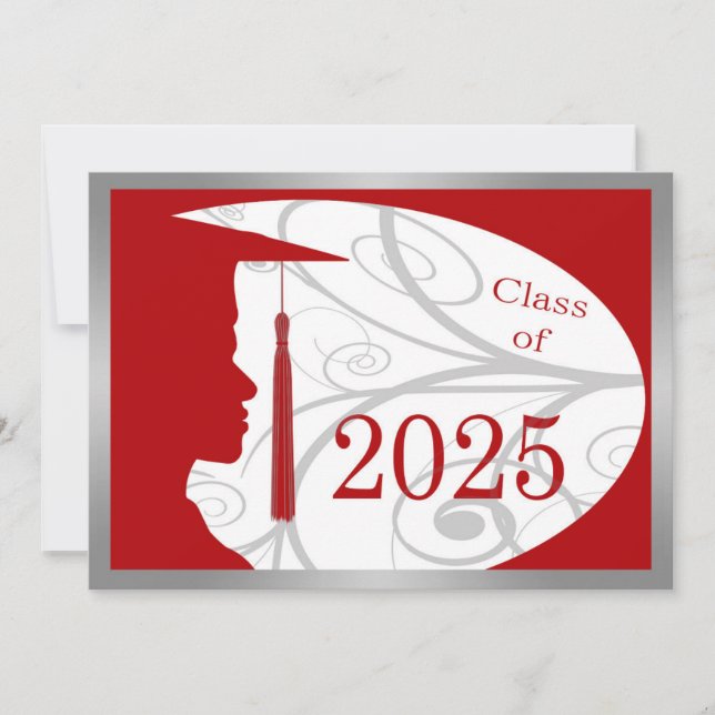 Silver and Red Man Silhouette 2025 Card Einladung (Vorderseite)