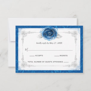 Silver and Royal Blue Rose Elegant RSVP Karte