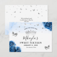 Silver and Royal Blue Rose Elegant Save the Date