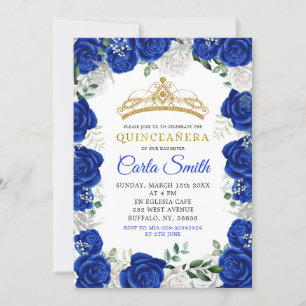 Silver and Royal Blue Rose Quinceañera Einladung