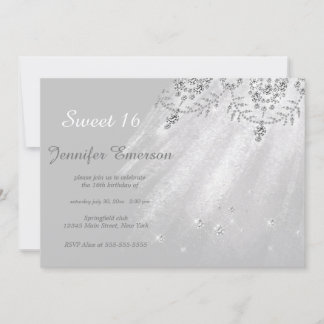 Silver and White Dress Glitzer 16 . Geburtstag Inv Einladung