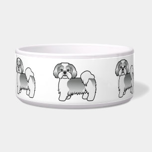 Silver and White Lhasa Apso Niedlicher Cartoon Dog Napf