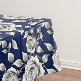 Silver And White Roses Tischdecke