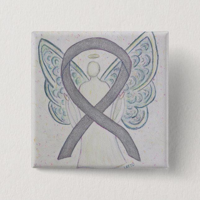 Silver Angel Awareness Ribbon Art Buttone Button (Vorderseite)