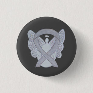 Silver Angel Awareness Ribbon Custom Art Buttone Button