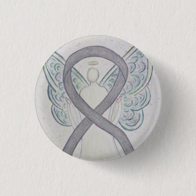 Silver Angel Awareness Ribbon Custom Art Buttone Button (Vorderseite)