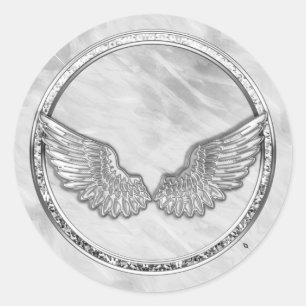 Silver Angel Wings Classic Round Runder Aufkleber