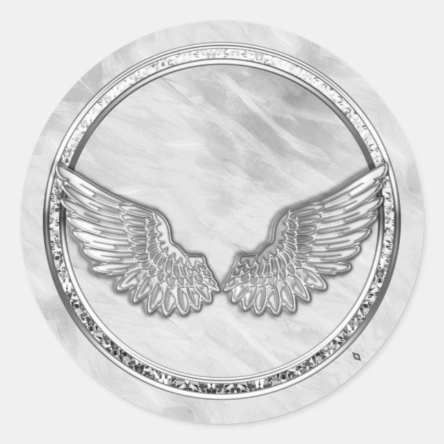 Silver Angel Wings Classic Round Runder Aufkleber (Vorderseite)
