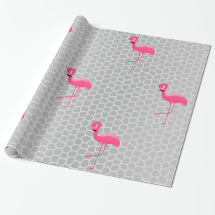 Silver Animal Print Flamingo BIRTHDAY WEDD WRAP Geschenkpapier