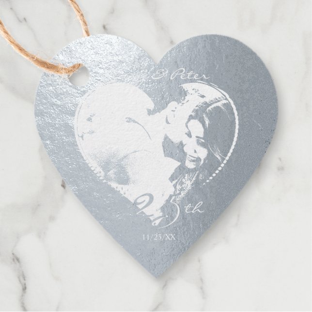 Silver Anniversary Heart Frame 2 Foto Geschenkanhänger (Vorderseite)