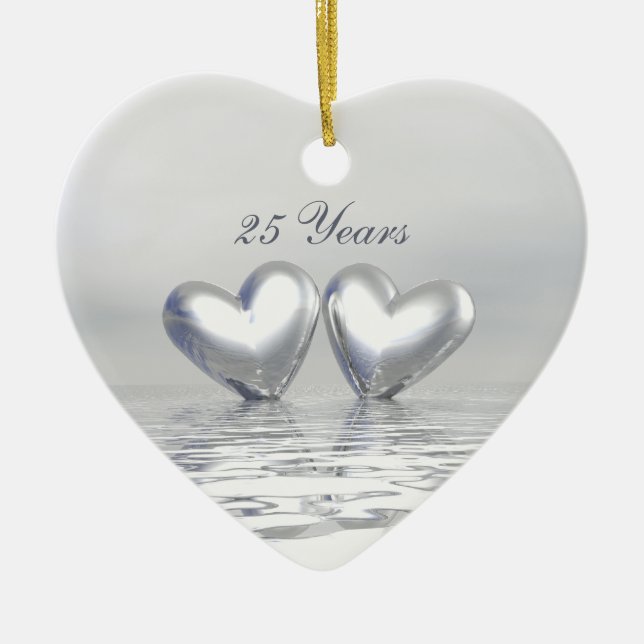 Silver Anniversary Hearts Keramik Ornament (Vorne)